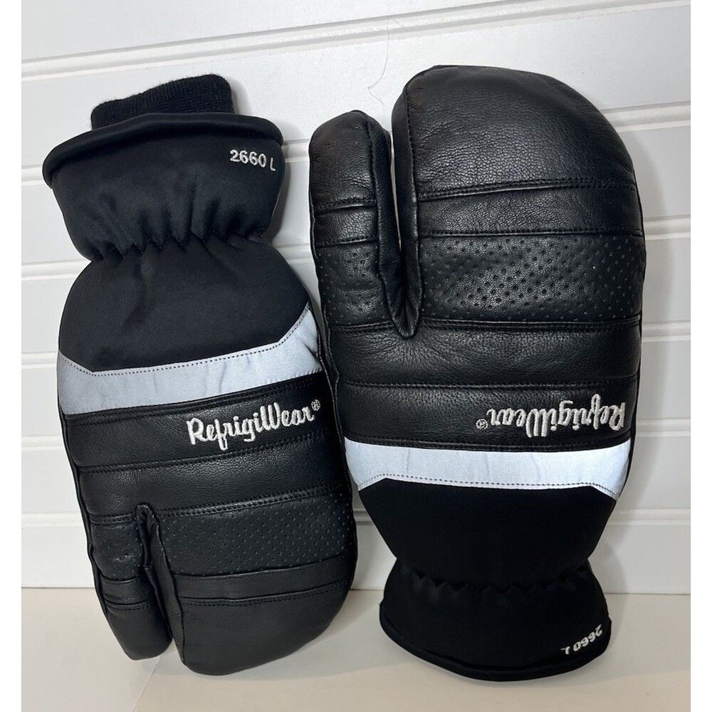 RefrigiWear Insulated 3-Finger Leather Mitts - Heavy-Duty, Water-Repellent Large